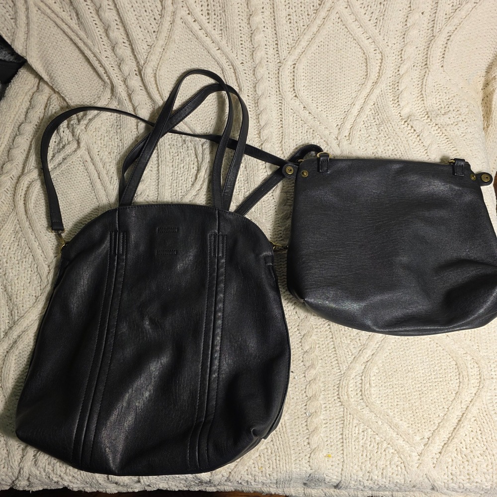 Antik Kraft Faith Hobo Tote Bag‎ 2 in 1 Purse & Tote Black Vegan Leather Large